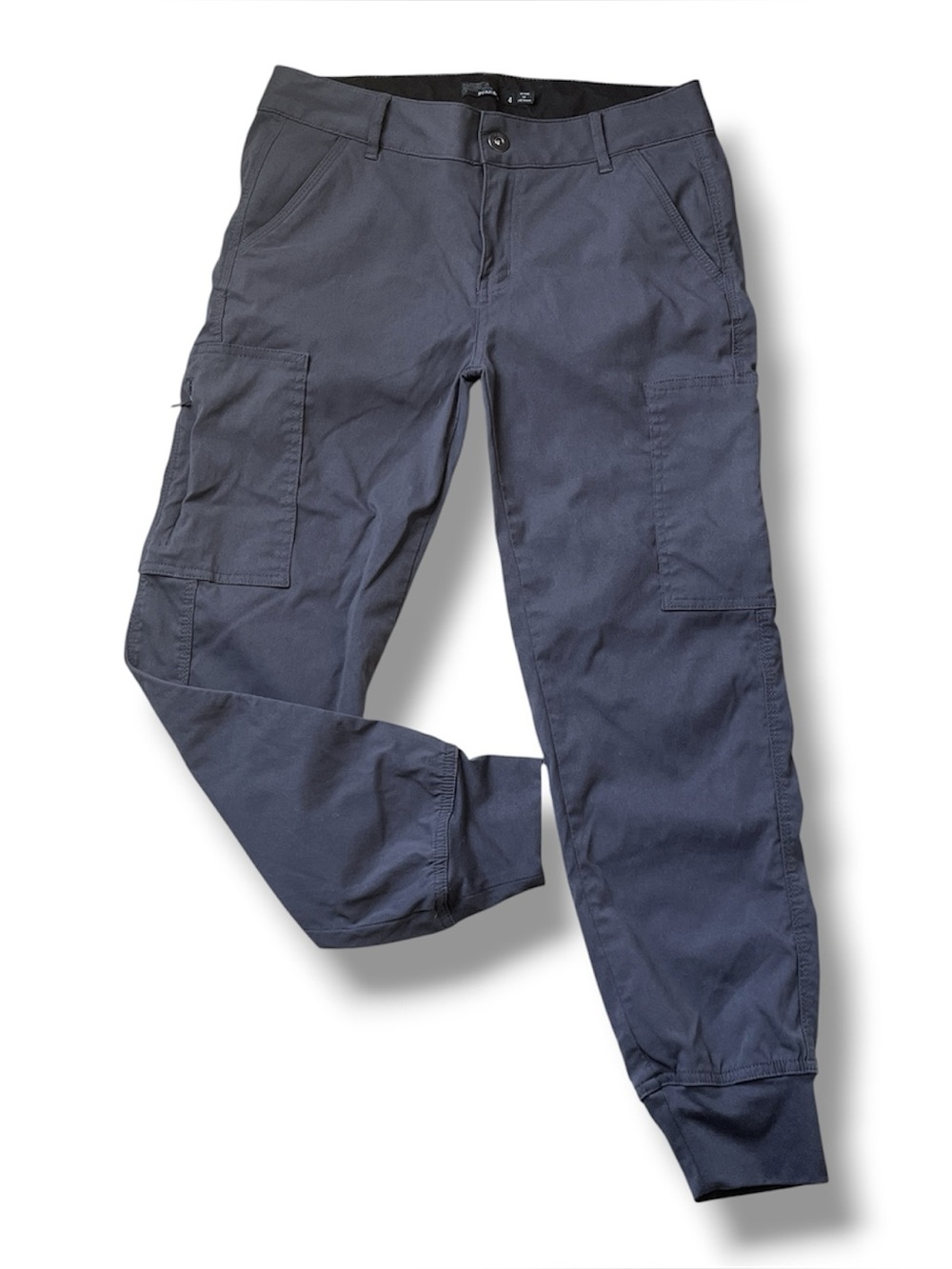 Prana women’s Halle II cropped midrise gray cargo joggers UPF 50 size 4